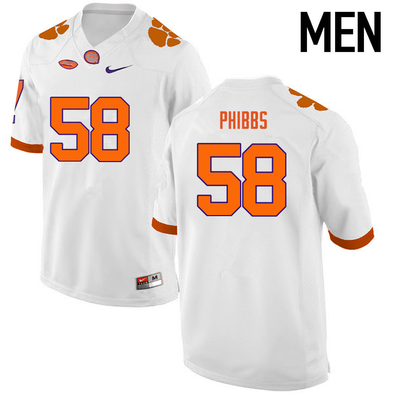 Men Clemson Tigers #58 Patrick Phibbs College Football Jerseys-White